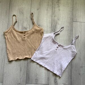 American Eagle Set of 2 Ribbed Tank Tops - Size S - Tan and Lavender